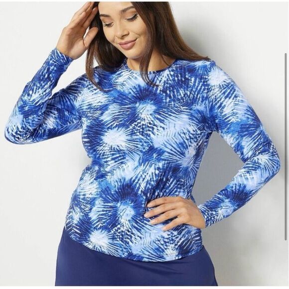 Lands End Blue and White Swim Rash Guard Swim Cover Up SPF 50 Size XL New - Picture 2 of 4